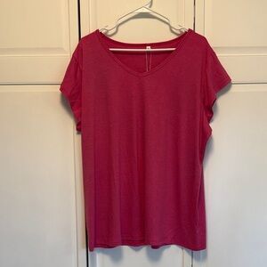 Casual Pink V-Neck Cap Sleeve Tee